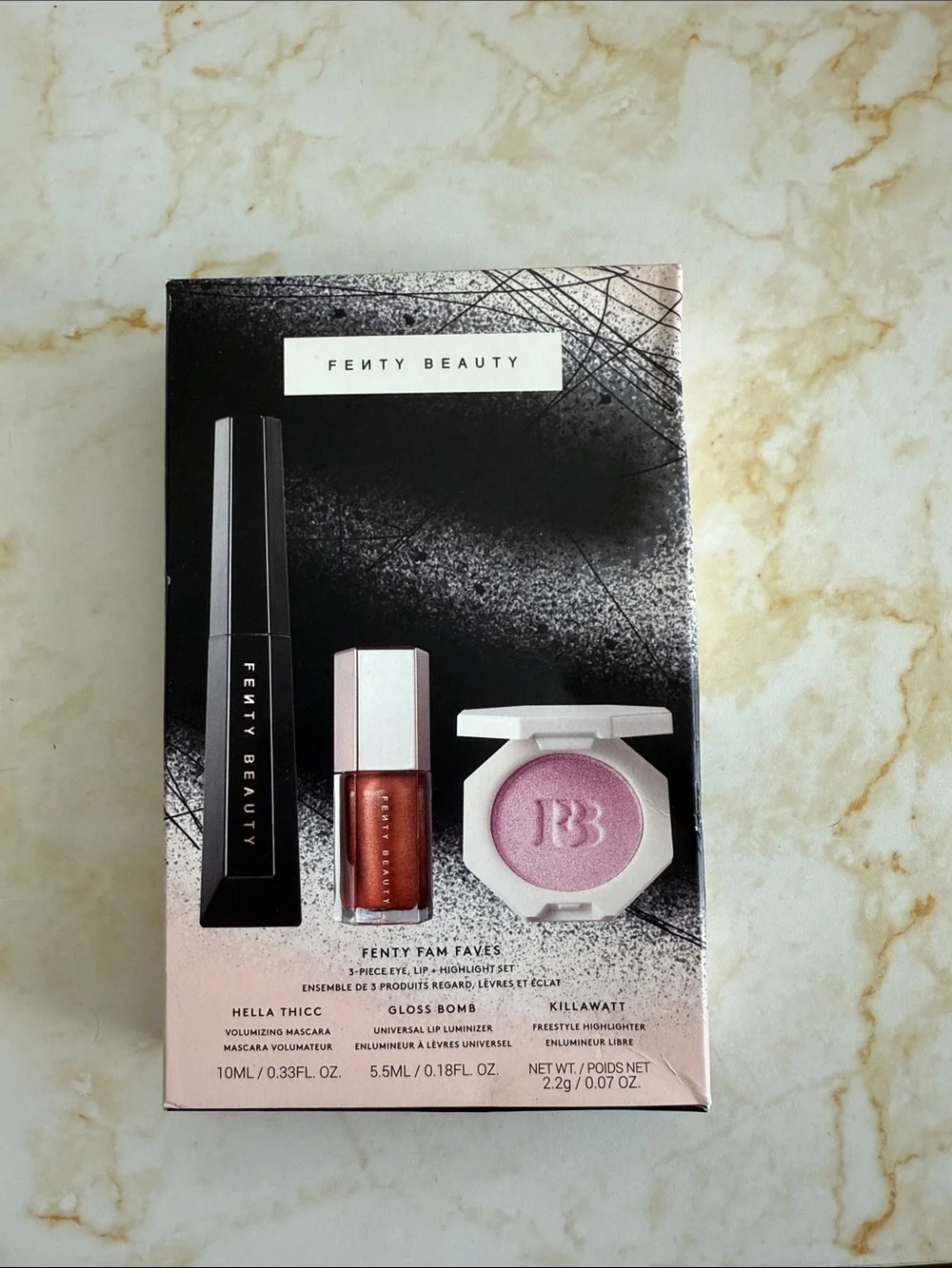 NWB Fenty Beauty FENTY FAM FAVES 3-PIECE EYE, LIP + HIGHLIGHTER SET